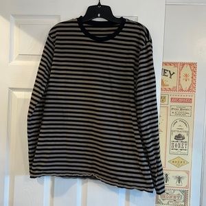 Muji Long Sleeve T-Shirt Ringer Collar Black & Tan Size Large